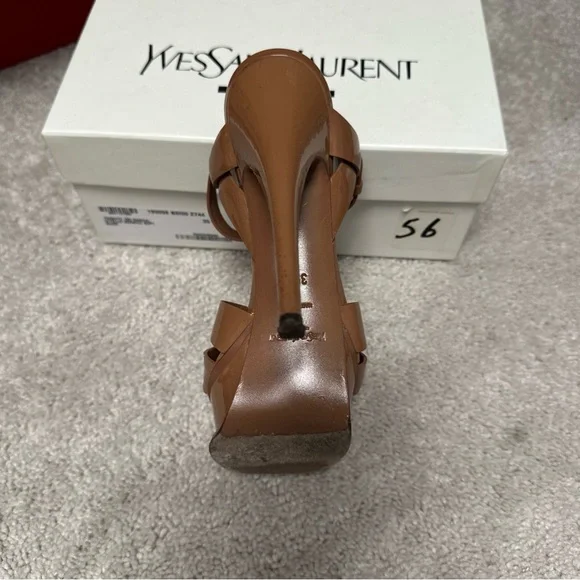 YSL Yves Saint Laurent Tribute Patent T-Strap Platform Sandal Size 35.5 (EU) - Picture 14 of 16